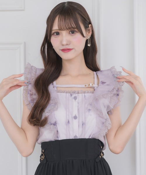couture BY ROJITA（クチュールバイロジータ）の「クロスベルトフリルショルダーブラウス（シャツ/ブラウス・レディース・パープル/ホワイト/マルチ・FREE）」の4枚目の写真