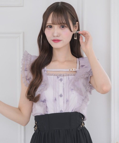 couture BY ROJITA（クチュールバイロジータ）の「クロスベルトフリルショルダーブラウス（シャツ/ブラウス・レディース・パープル/ホワイト/マルチ・FREE）」の6枚目の写真