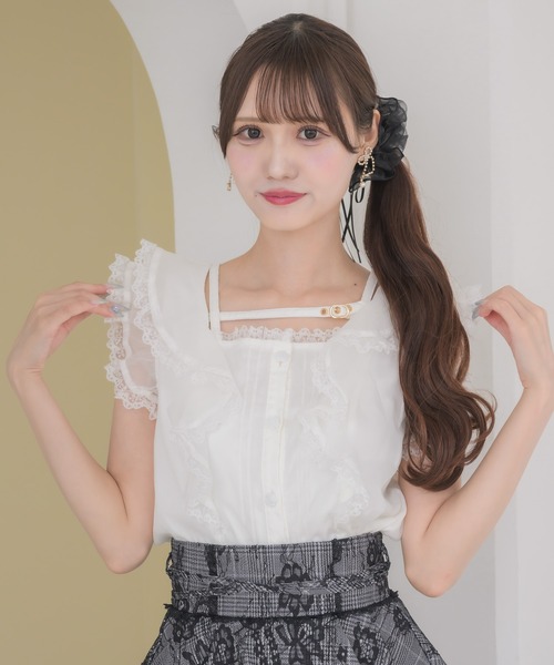 couture BY ROJITA（クチュールバイロジータ）の「クロスベルトフリルショルダーブラウス（シャツ/ブラウス・レディース・パープル/ホワイト/マルチ・FREE）」の7枚目の写真
