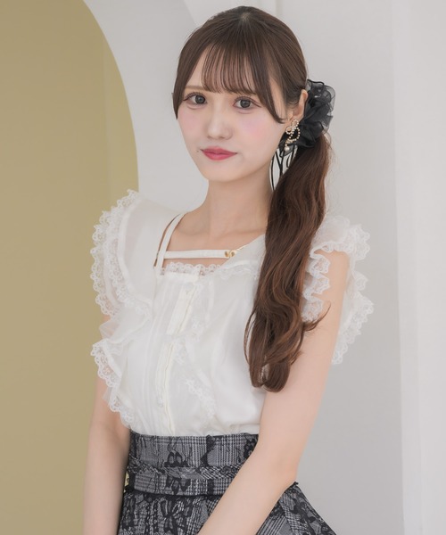 couture BY ROJITA（クチュールバイロジータ）の「クロスベルトフリルショルダーブラウス（シャツ/ブラウス・レディース・パープル/ホワイト/マルチ・FREE）」の8枚目の写真