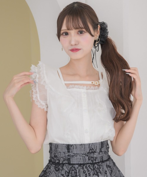 couture BY ROJITA（クチュールバイロジータ）の「クロスベルトフリルショルダーブラウス（シャツ/ブラウス・レディース・パープル/ホワイト/マルチ・FREE）」の9枚目の写真