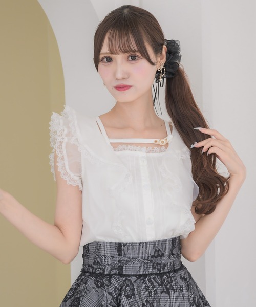 couture BY ROJITA（クチュールバイロジータ）の「クロスベルトフリルショルダーブラウス（シャツ/ブラウス・レディース・パープル/ホワイト/マルチ・FREE）」の10枚目の写真