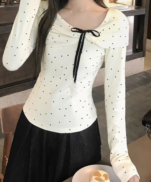 Miniministore(ミニミニストア)の「カットソー ドット柄 長袖トップス 春秋(Tシャツ/カットソー・レディース・アイボリー・FREE)」の3枚目の写真