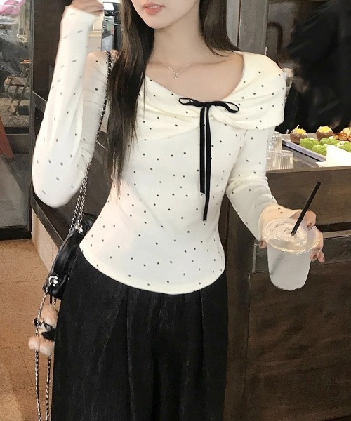Miniministore(ミニミニストア)の「カットソー ドット柄 長袖トップス 春秋(Tシャツ/カットソー・レディース・アイボリー・FREE)」の4枚目の写真