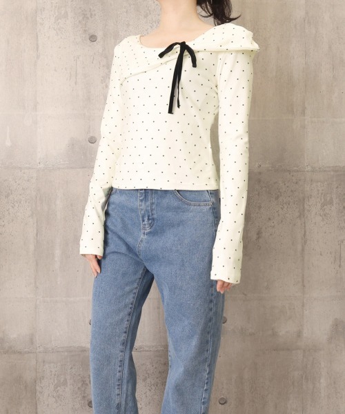 Miniministore(ミニミニストア)の「カットソー ドット柄 長袖トップス 春秋(Tシャツ/カットソー・レディース・アイボリー・FREE)」の8枚目の写真