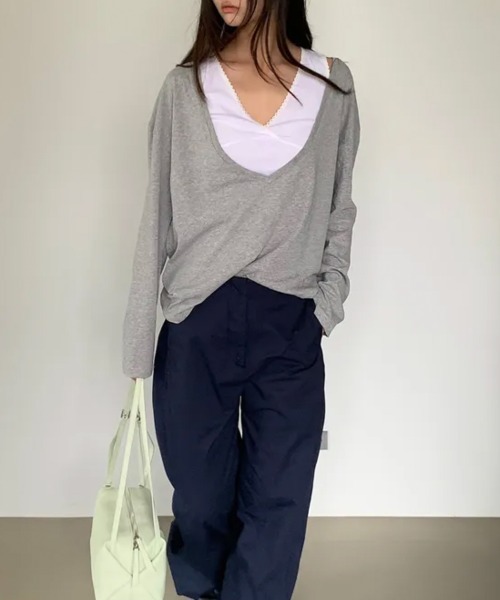 LOENNE(ロエヌ)の「Lace Trim Sleeveless Top / レーストリムノースリーブトップス(Tシャツ/カットソー・レディース・アイボリー/ブラック/チャコールグレー・FREE)」の9枚目の写真