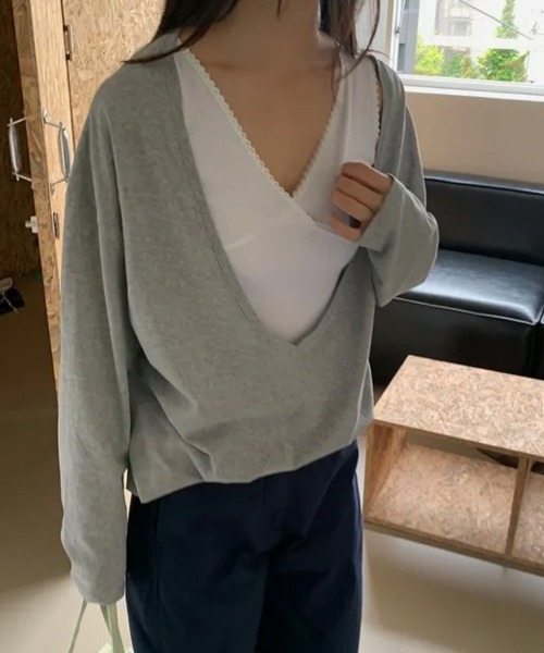 LOENNE(ロエヌ)の「Lace Trim Sleeveless Top / レーストリムノースリーブトップス(Tシャツ/カットソー・レディース・アイボリー/ブラック/チャコールグレー・FREE)」の14枚目の写真