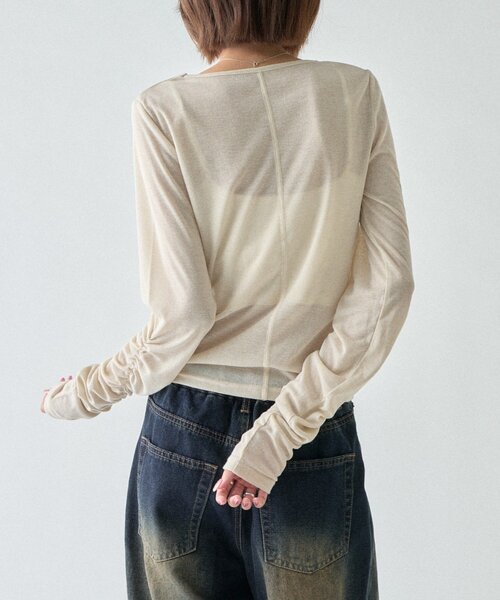goocy(グーシー)の「袖シャーリングトップス(Tシャツ/カットソー・レディース・チャコールグレー/ブラック/ブルー/アイボリー・FREE)」の6枚目の写真