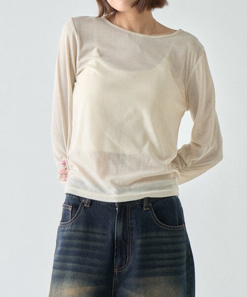 goocy(グーシー)の「袖シャーリングトップス(Tシャツ/カットソー・レディース・チャコールグレー/ブラック/ブルー/アイボリー・FREE)」の7枚目の写真