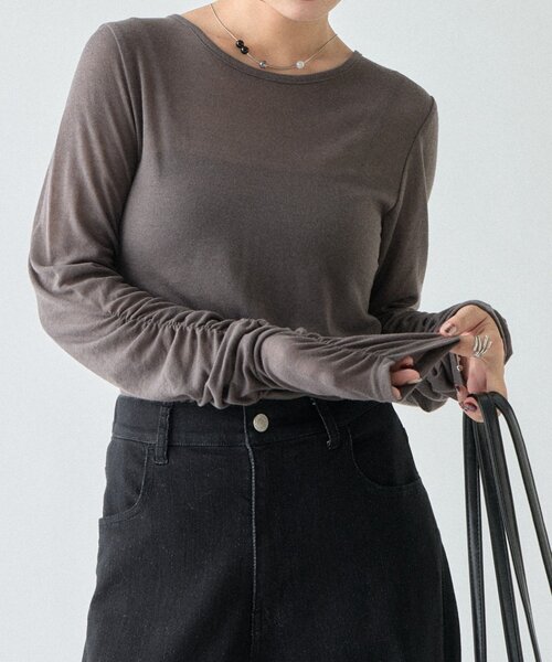 goocy(グーシー)の「袖シャーリングトップス(Tシャツ/カットソー・レディース・チャコールグレー/ブラック/ブルー/アイボリー・FREE)」の20枚目の写真
