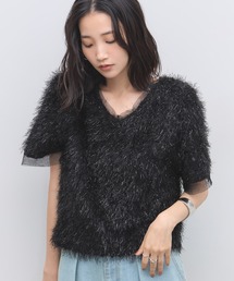 Vネックシャギートップス