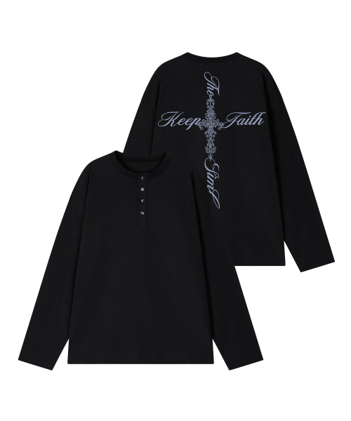GRAVER（グレーバー）の「[ユニセックス]レターシムクロス ヘンリーネック ロングスリーブ Tシャツ_3カラー（Tシャツ/カットソー・レディース・Beige/チャコールグレー/ブラック・LARGE/MEDIUM）」の5枚目の写真
