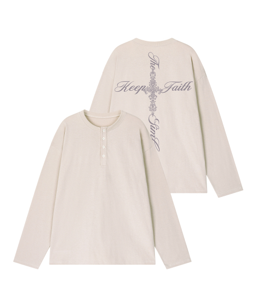 GRAVER（グレーバー）の「[ユニセックス]レターシムクロス ヘンリーネック ロングスリーブ Tシャツ_3カラー（Tシャツ/カットソー・レディース・Beige/チャコールグレー/ブラック・LARGE/MEDIUM）」の6枚目の写真