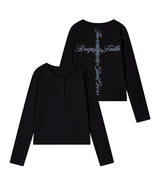 GRAVER（グレーバー）の「[ユニセックス]レターシムクロス ヘンリーネック ロングスリーブ Tシャツ_3カラー（Tシャツ/カットソー・レディース・Beige/チャコールグレー/ブラック・LARGE/MEDIUM）」の7枚目の写真