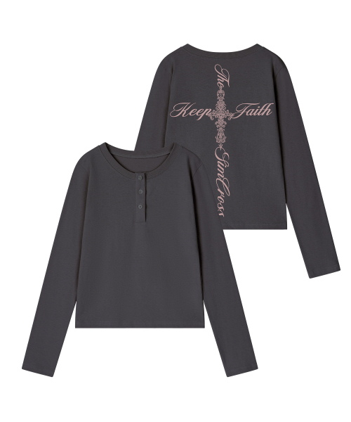 GRAVER（グレーバー）の「[ユニセックス]レターシムクロス ヘンリーネック ロングスリーブ Tシャツ_3カラー（Tシャツ/カットソー・レディース・Beige/チャコールグレー/ブラック・LARGE/MEDIUM）」の8枚目の写真