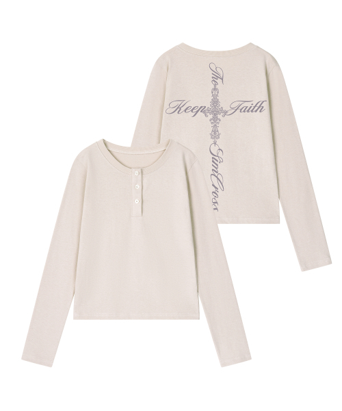 GRAVER（グレーバー）の「[ユニセックス]レターシムクロス ヘンリーネック ロングスリーブ Tシャツ_3カラー（Tシャツ/カットソー・レディース・Beige/チャコールグレー/ブラック・LARGE/MEDIUM）」の9枚目の写真