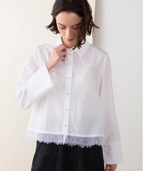 Marilyn Moon(マリリンムーン)の「pearl hem lace flare shirt(シャツ/ブラウス・レディース・ブラック/ホワイト/アイボリー・FREE)」の1枚目の写真