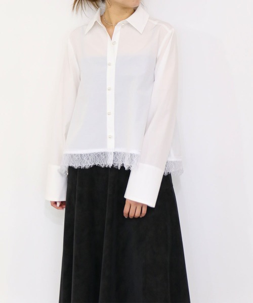 Marilyn Moon(マリリンムーン)の「pearl hem lace flare shirt(シャツ/ブラウス・レディース・ブラック/ホワイト/アイボリー・FREE)」の13枚目の写真