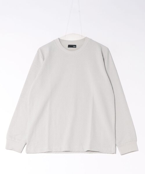 TAKA-Q(タカキュー)の「*Tシャツ メンズ 長袖 スロープネック 綿混 リンクス ジャガード(Tシャツ/カットソー・メンズ・ライトグレー/ネイビー・LARGE/MEDIUM/X-LARGE/S)」の1枚目の写真