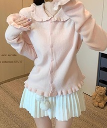 丸襟付き フリルニットカーディガン