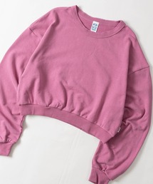 【15】〔DISCUS/ディスカス〕ピュアコットン クロップド クルーネックスウェット 無地/レトロ/レディース