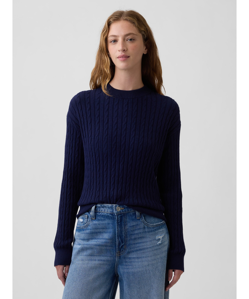 GAP(ギャップ)の「CashSoft カシミヤタッチ リラックスフィット ケーブルニット クルーネックセーター(ニット/セーター・レディース・ネイビー・M)」の1枚目の写真