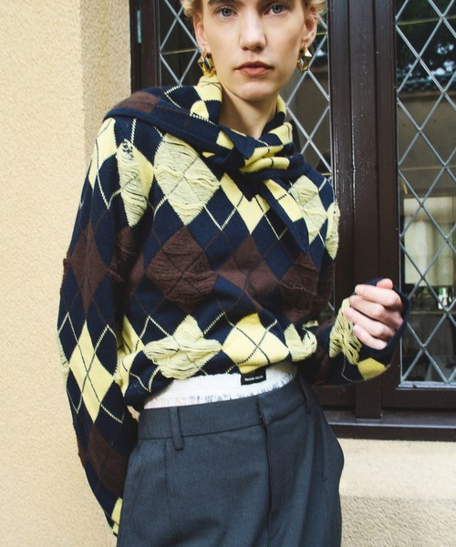 MAISON SPECIAL(メゾンスペシャル)の「【26WINTER PRE-ORDER】Drop-Stitch Argyle Knit/針抜きアーガイルニット(ニット/セーター・レディース・ダークグリーン/ネイビー/グレー・FREE)」の1枚目の写真