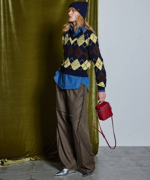 MAISON SPECIAL(メゾンスペシャル)の「【26WINTER PRE-ORDER】Drop-Stitch Argyle Knit/針抜きアーガイルニット(ニット/セーター・レディース・ダークグリーン/ネイビー/グレー・FREE)」の7枚目の写真