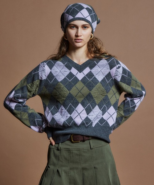 MAISON SPECIAL(メゾンスペシャル)の「【26WINTER PRE-ORDER】Drop-Stitch Argyle Knit/針抜きアーガイルニット(ニット/セーター・レディース・ダークグリーン/ネイビー/グレー・FREE)」の13枚目の写真