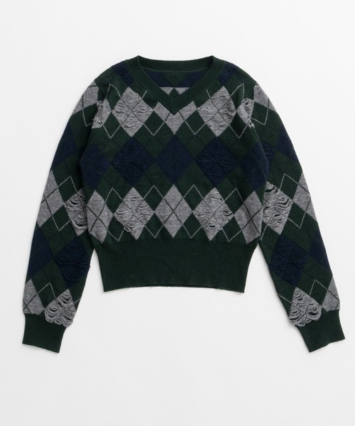 MAISON SPECIAL(メゾンスペシャル)の「【26WINTER PRE-ORDER】Drop-Stitch Argyle Knit/針抜きアーガイルニット(ニット/セーター・レディース・ダークグリーン/ネイビー/グレー・FREE)」の18枚目の写真