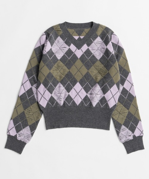 MAISON SPECIAL(メゾンスペシャル)の「【26WINTER PRE-ORDER】Drop-Stitch Argyle Knit/針抜きアーガイルニット(ニット/セーター・レディース・ダークグリーン/ネイビー/グレー・FREE)」の20枚目の写真