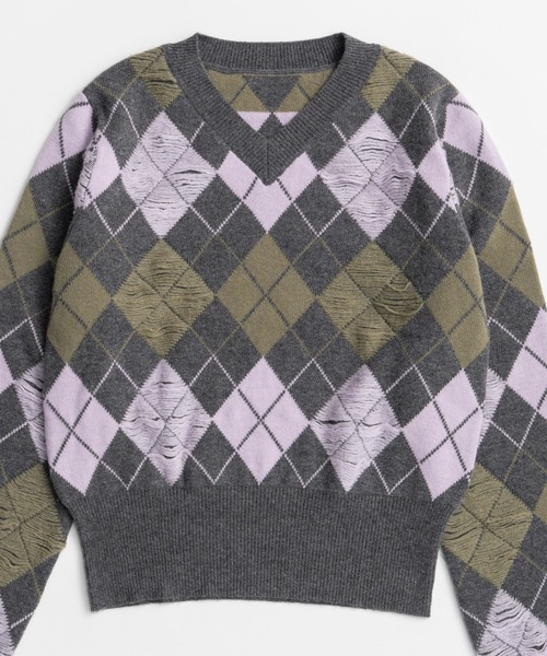 MAISON SPECIAL(メゾンスペシャル)の「【26WINTER PRE-ORDER】Drop-Stitch Argyle Knit/針抜きアーガイルニット(ニット/セーター・レディース・ダークグリーン/ネイビー/グレー・FREE)」の22枚目の写真