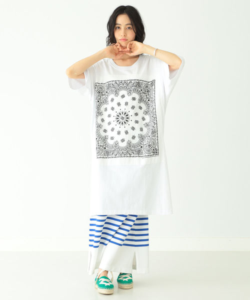 BEAMS BOY（ビームスボーイ）の「【予約】CHED / バンダナ パッチ Tシャツワンピース（ワンピース・レディース・ホワイト/ネイビー・ONE SIZE）」の15枚目の写真