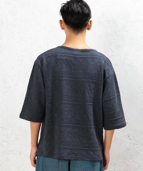 green label relaxing（グリーンレーベルリラクシング）の「SC JQ HEM/BTN BOAT/N 5分袖 カットソー◆（Tシャツ/カットソー・メンズ・ネイビー/ホワイト・LARGE/SMALL/MEDIUM）」の7枚目の写真