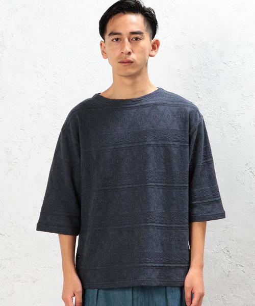 green label relaxing（グリーンレーベルリラクシング）の「SC JQ HEM/BTN BOAT/N 5分袖 カットソー◆（Tシャツ/カットソー・メンズ・ネイビー/ホワイト・LARGE/SMALL/MEDIUM）」の8枚目の写真