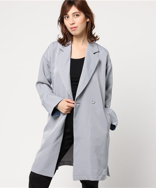 POU DOU DOU(プードゥドゥ)の「ベルト付ソフトテーラーコート(トレンチコート・レディース・ベージュ/ターコイズブルー/グレー・3)」の2枚目の写真
