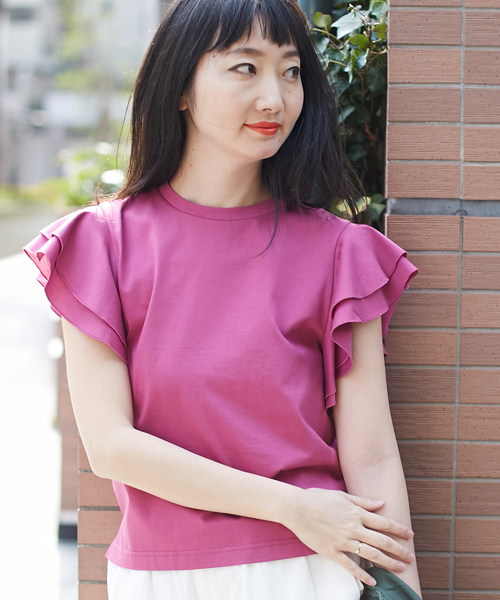 AMERICAN RAG CIE(アメリカンラグシー)の「AMERICAN RAG CIE フリルスリーブカットソー(Tシャツ/カットソー・レディース・ホワイト/パープル/イエロー/チャコールグレー・FREE)」の3枚目の写真