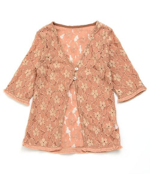 apres les cours（アプレレクール）の「レースガウン（カーディガン/ボレロ・キッズ・オフホワイト/サーモンピンク・110/130/140/100/120/90）」の7枚目の写真