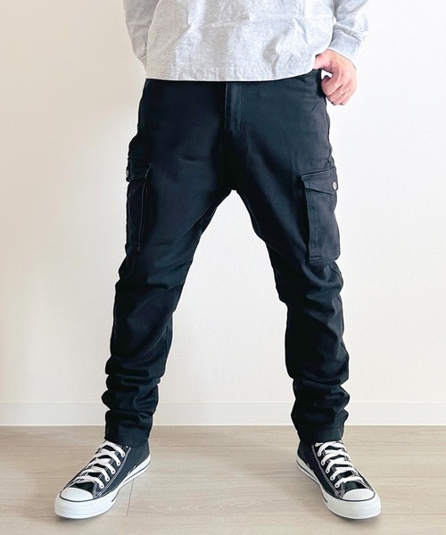 セール】カーゴパンツ ストレッチ ちょいサルエル テーパード スリム