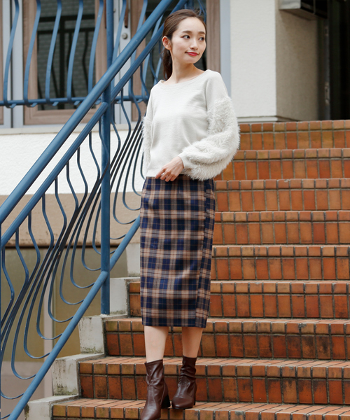 RAY CASSIN（レイカズン）の「チェック柄ペンシルスカート（スカート・レディース・ネイビー/レッド/オレンジ・FREE）」の10枚目の写真