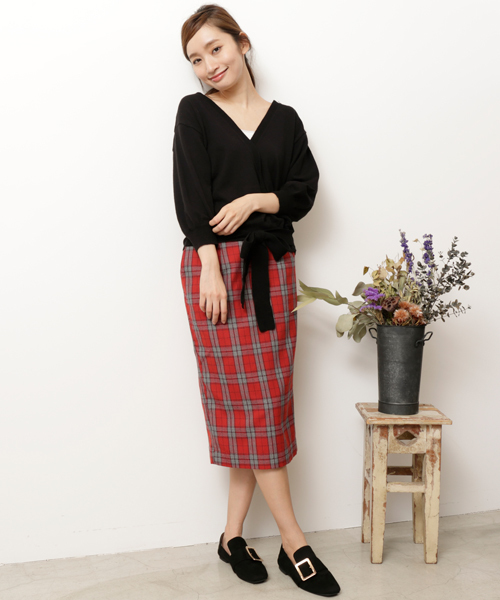 RAY CASSIN（レイカズン）の「チェック柄ペンシルスカート（スカート・レディース・ネイビー/レッド/オレンジ・FREE）」の15枚目の写真