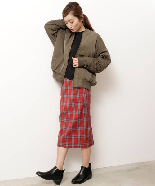 RAY CASSIN（レイカズン）の「チェック柄ペンシルスカート（スカート・レディース・ネイビー/レッド/オレンジ・FREE）」の14枚目の写真