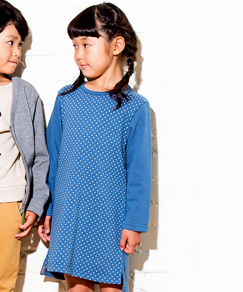 RAGMART(ラグマート)の「ドットプリントワンピース(ワンピース・キッズ・ブルー/グレー・100/110/120/130)」の1枚目の写真