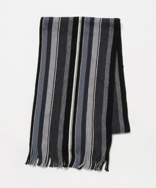 RAMUDA（ラムダ）の「ウール　ラッセルストライプマフラー（マフラー・メンズ・グレー/ブラック/ブルー・ﾌﾘ-）」の2枚目の写真