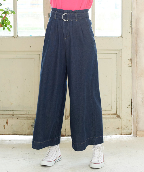 KOBE LETTUCE（コウベレタス）の「Dカンベルト付ハイウエストワイドデニムパンツ/レディースボトムス/ジーンズ[M2018]神戸レタス（デニムパンツ・レディース・ライトブルー/インディゴブルー/ブルー・FREE）」の2枚目の写真