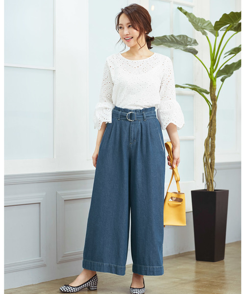 KOBE LETTUCE（コウベレタス）の「Dカンベルト付ハイウエストワイドデニムパンツ/レディースボトムス/ジーンズ[M2018]神戸レタス（デニムパンツ・レディース・ライトブルー/インディゴブルー/ブルー・FREE）」の6枚目の写真
