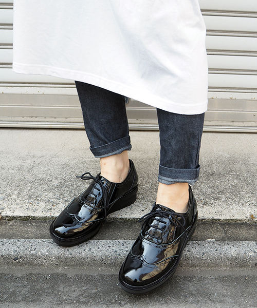 あしながおじさん（アシナガオジサン）の「◆ あしながおじさん ◆　厚底オックスフォードシューズ　3010001（ドレスシューズ・レディース・ブラック/ブラック×グリーン/クリアブラック・22.5cm/23.0cm/23.5cm/24.0cm/24.5cm）」の11枚目の写真