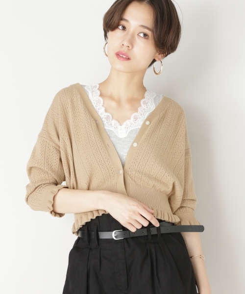 LOWRYS FARM(ローリーズファーム)の「プリプリスカシカーデ 798605(カーディガン/ボレロ・レディース・ブラック/オフホワイト/ベージュ/グリーン・MEDIUM/LARGE)」の4枚目の写真