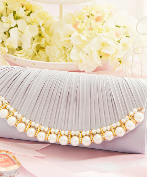DRESS STAR（ドレス スター）の「パールビジューラディアルサテンクラッチバッグ（クラッチバッグ・レディース・ホワイト/ブラック/ベージュ/シルバー・フリー）」の6枚目の写真
