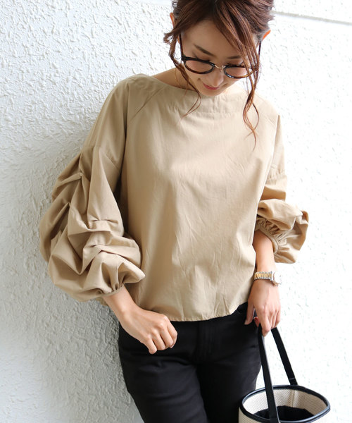 andme（アンドミー）の「袖コンシャスシャツブラウストップス（シャツ/ブラウス・レディース・ブラック/ベージュ/ネイビー/オフホワイト/ピンク・M）」の3枚目の写真